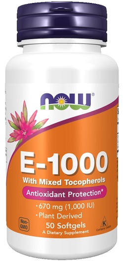 NOW Foods - Vitamin E-1000 - Natural (Mixed Tocopherols) - 50 softgels